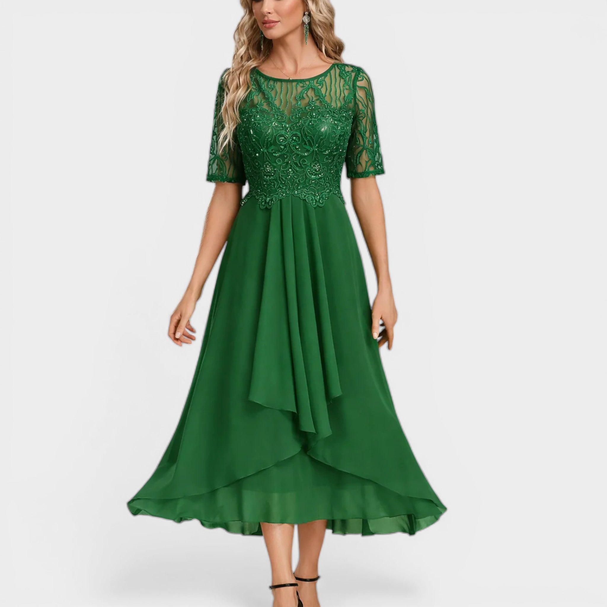 Adriana – Elegantna Čipkasta Midi Haljina
