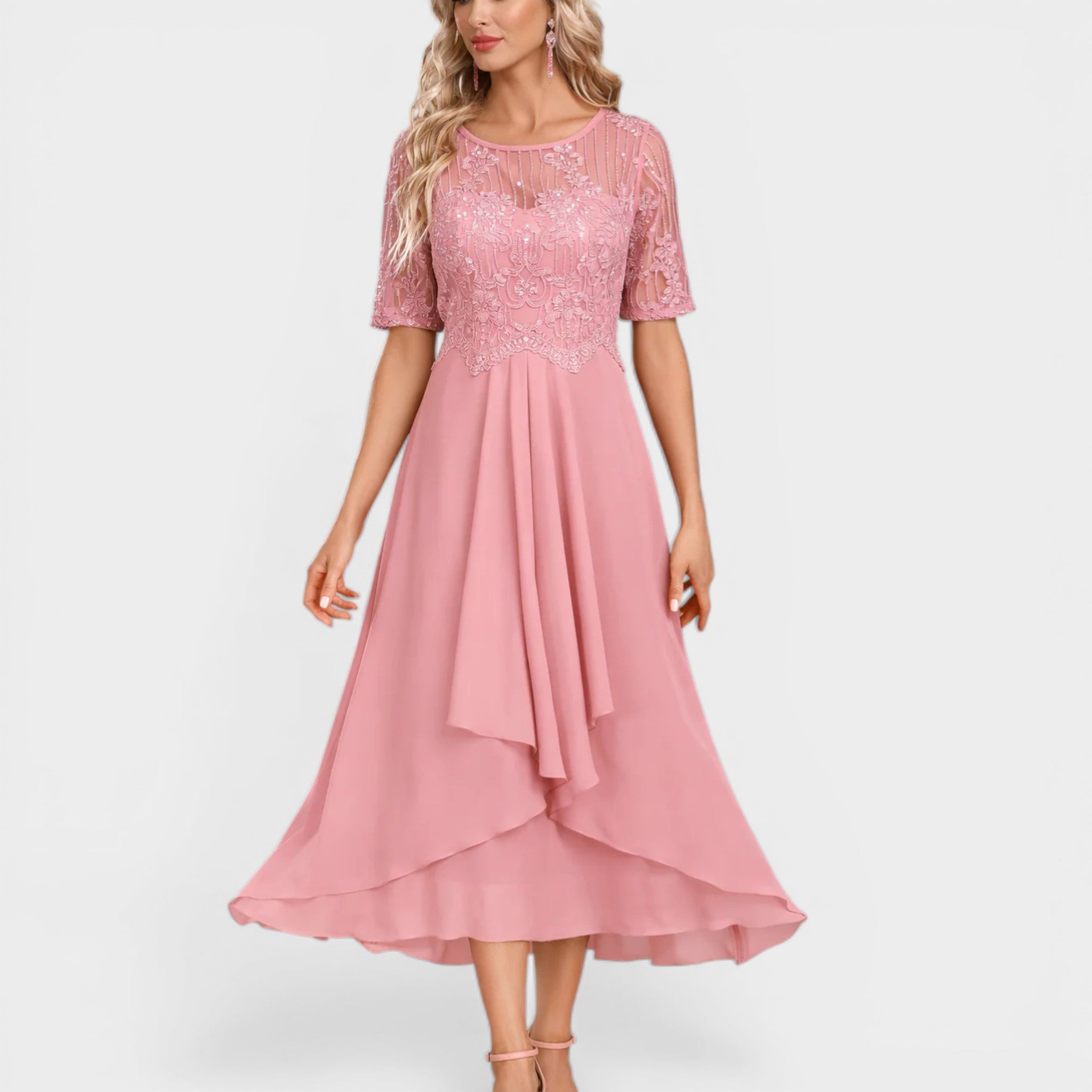 Adriana – Elegantna Čipkasta Midi Haljina