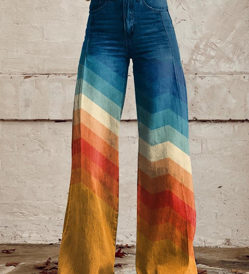 Léa - Elegantne Retro Zigzag Hlače