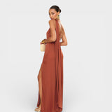 Luna – Duga terracotta elegantna haljina